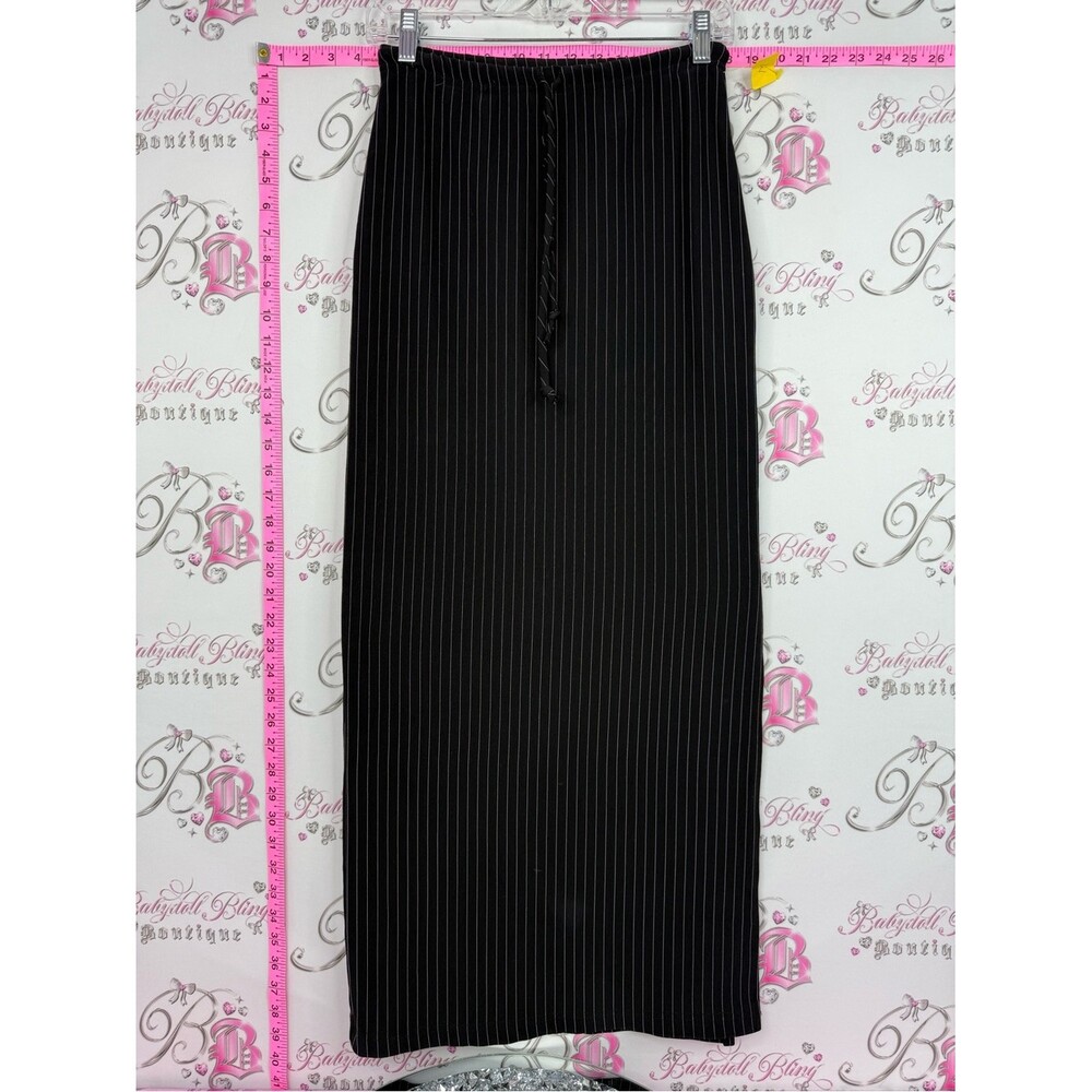 Garage skirt vintage Y2k long Black Pinstripe Drawstring Maxi Skirt rare